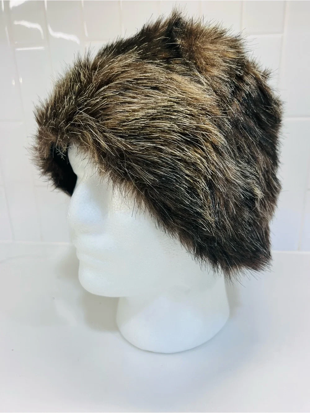 Vintage Women’s Fake Fur Hat Brown Black Multi Toned Cossack Style
